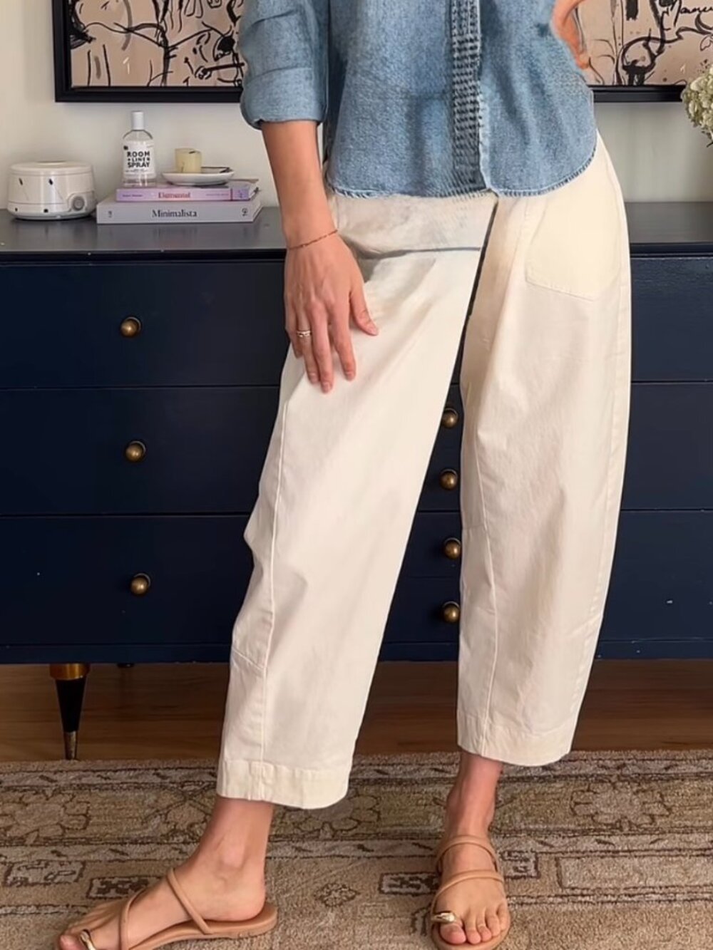 Banana Republic Barrel Jeans women’s size 16 White Utility Cotton linen Pant